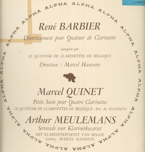 Couverture PETITE SUITE POUR 4 CLARINETTES (+ BARBIER, MEULEMANS) de Marcel QUINET