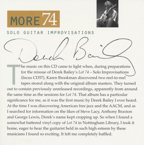 Couverture MORE 74 (SOLO GUITAR IMPROVISATIONS) de Derek BAILEY