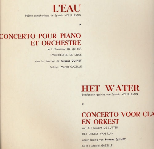 Couverture EAU, POEME SYMPHONIQUE (+ TOUSSAINT DE SUTTER: CTO PIANO) de Sylvain VOUILLEMIN