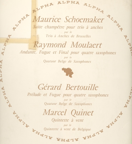 Couverture MUSIQUE BELGE: BERTOUILLE, MOULAERT, QUINET, SCHOEMAKER