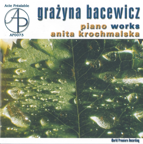 Couverture PIANO WORKS: KRAKOWIAK KONCERTOWY, SONATES 1,2 / ... de Grazyna BACEWICZ