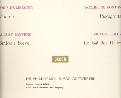 Couverture MUSIQUE BELGE: BAEYENS, FONTIJN, LEGLEY, DE MEESTER