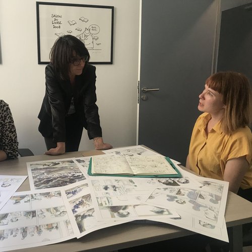 Avec Léonie Bischoff (Anaïs Nin) et Kathy Degreef (attachée de presse) chez Casterman à Paris - Photo de Benoît Mouchart