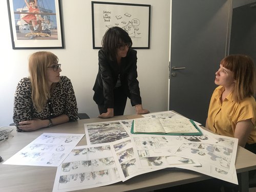 Avec Léonie Bischoff (Anaïs Nin) et Kathy Degreef (attachée de presse) chez Casterman à Paris - Photo de Benoît Mouchart