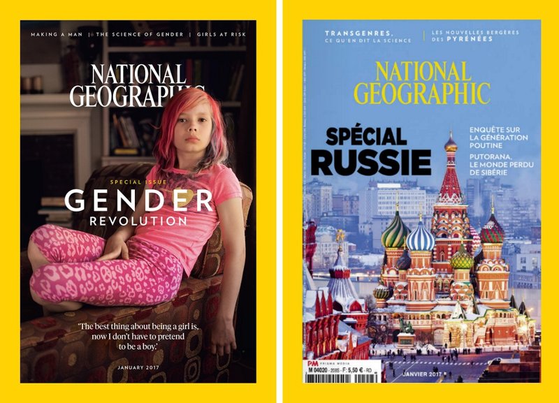 les couvertures américaine et française du National geographic de janvier 2017