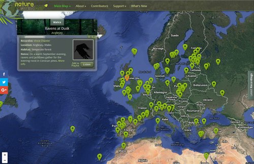 capture d'écran du site Nature Sound Map